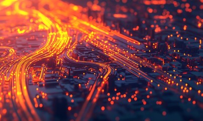 Obraz premium Heatmap of a city's transportation system, with warm colors highlighting the busiest routes and stations, cooler tones in the less crowded areas.