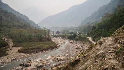 The landscape on the Annapurna Circuit trekking route in Nepal