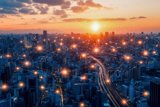 A global network of interconnected devices secured by AI-driven encryption protocols, enabling secure communication and data transfer across borders and industries