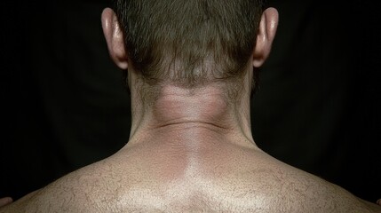 Naklejka premium Close-up of Human Neck and Shoulders Against Dark Background