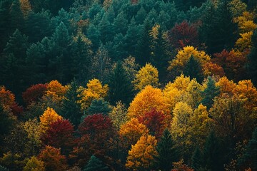Autumn forest bursting with colors, deep woods showcasing vibrant trees, natural beauty in full display for all
