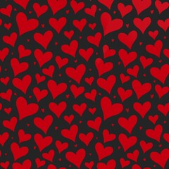 Valentine’s Day seamless pattern. Red hearts isolated on black