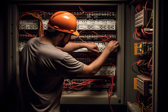 electrician working with cables on his job, electrician