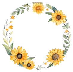 Fototapeta premium PNG Little sunflower circle border pattern wreath plant.