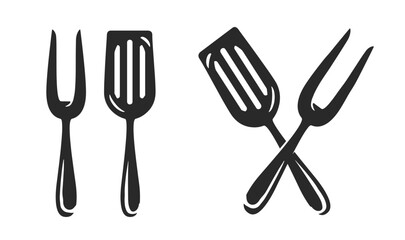 Bbq or grill tools icons, fork and spatula vector illustration