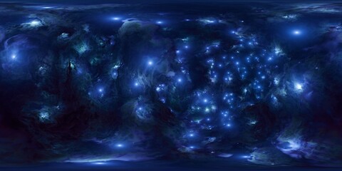 Vivid Blue 12K HDRi 360 Space Skybox with Nebula and Stars Seamless Environment Map for Virtual Reality Scenes
