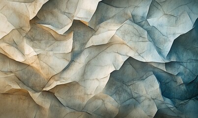 Fototapeta premium Overlapping translucent shapes create an abstract pattern resembling aged, crinkled parchment on a textured surface