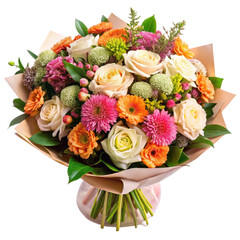 A bouquet of flowers with a floral design isolated on white background