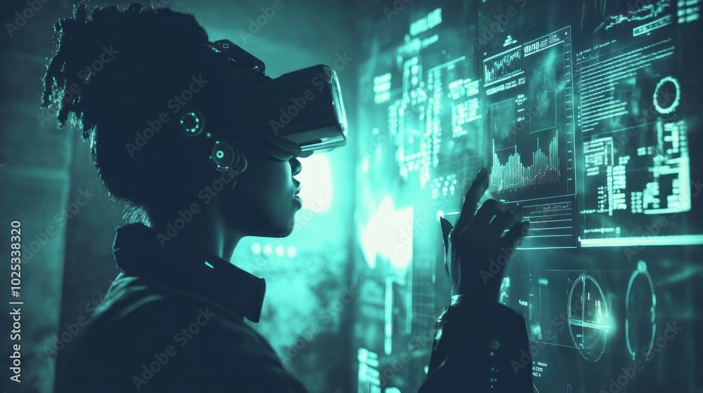 Poster a silhouette of a person interacting with a virtual reality display