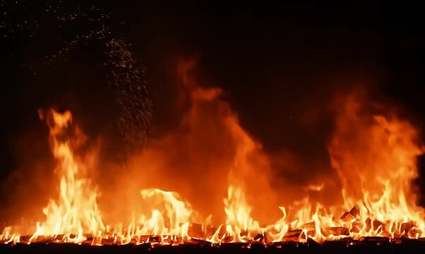 intense wall of fire VFX element in 4K