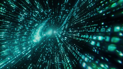 Abstract Digital Data Flow with Green and Blue Lights