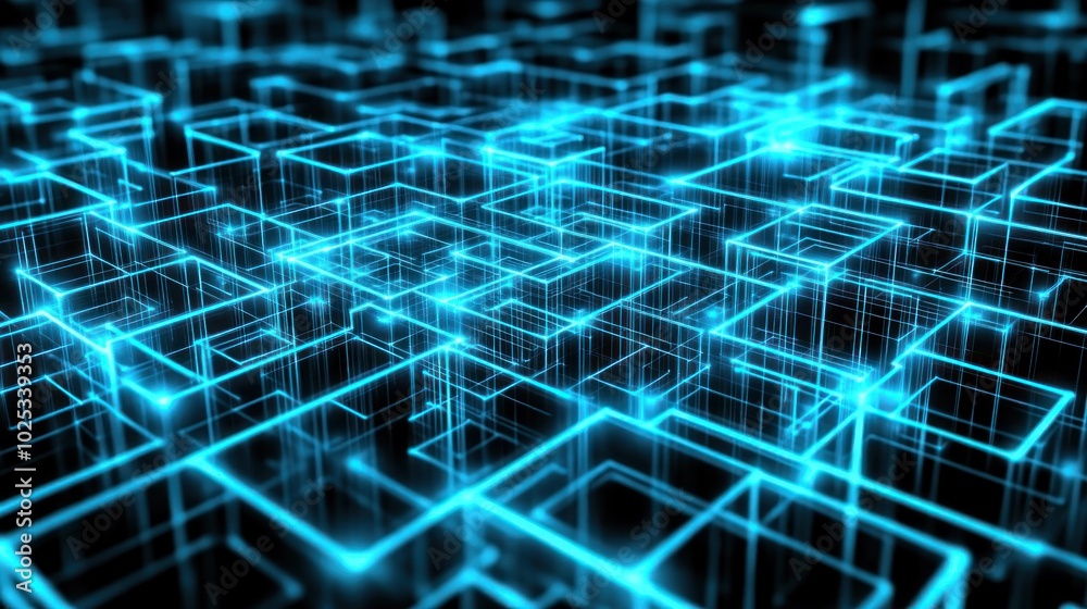 Poster abstract 3d structure with glowing blue lines