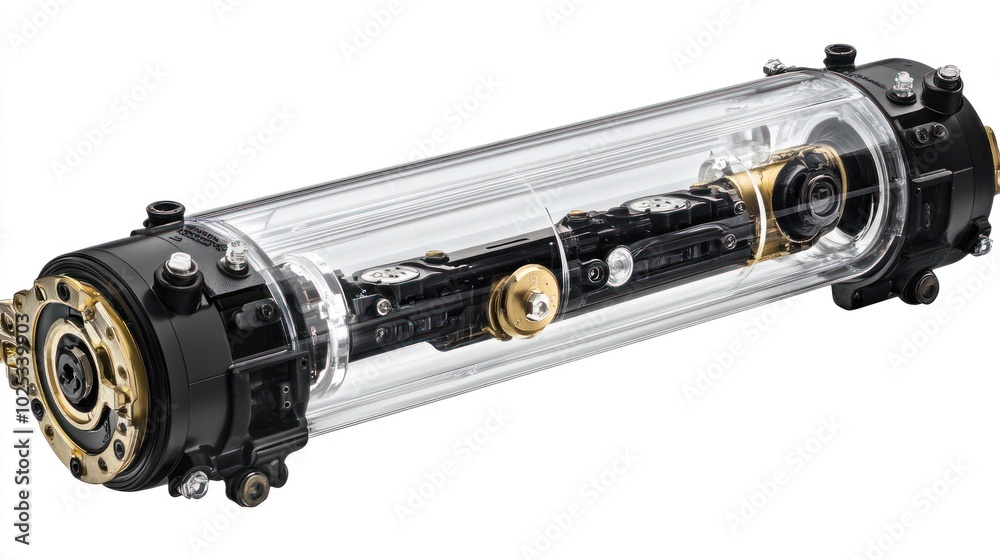 Poster transparent cylindrical device with internal mechanical components