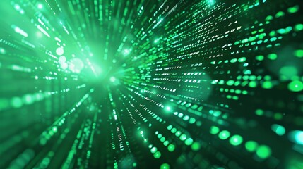 Naklejka premium Abstract Green Digital Data Stream with Blurred Bokeh Lights