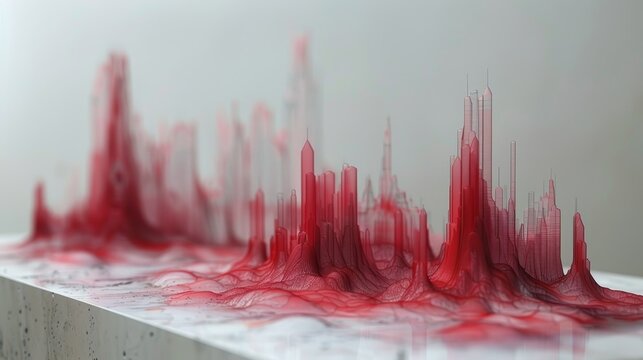 3D Red Spikes Emerging from White Surface. Abstract Representation, Digital Art, Modern Artwork