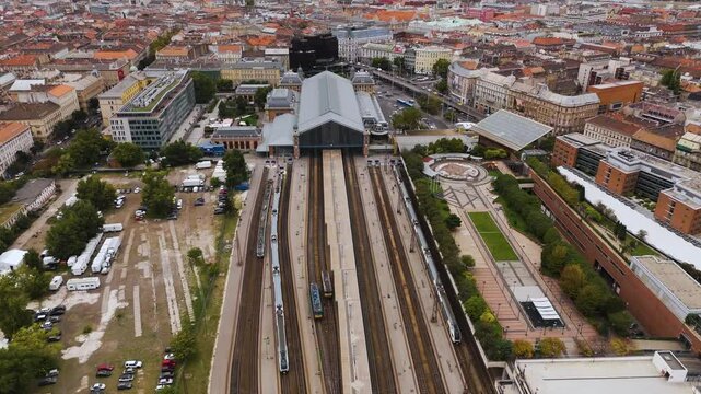 Budapest railway station aerial view. 