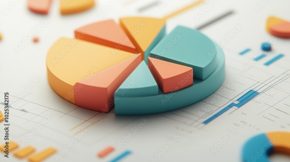 Aufkleber colorful 3d pie chart on white background with grid lines