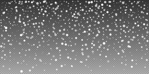 Snowflakes and frosty wind effects. Realistic dots snowfall with sparkling ice particles, transparent background for a magical Christmas feel. Vector illustration format for Christmas decorations.