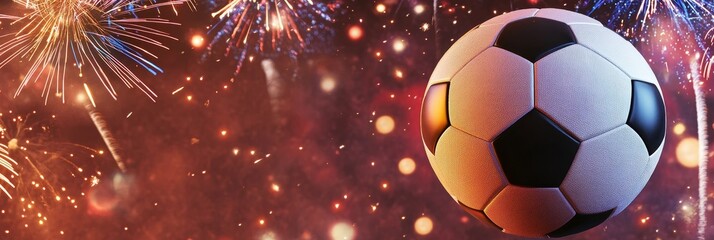 Fototapeta premium A soccer ball is in the center of a fireworks display