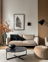 Warm and Inviting Living Room with Customizable Poster Frame