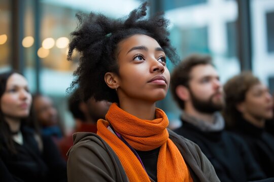 Creatives engaged in a thoughtful discussion at a collaborative workshop in an urban venue