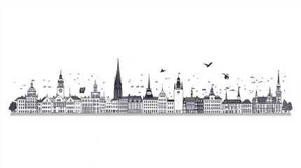 Fototapeta premium The design is isolated on a white background and features landmarks of the Copenhagen cityscape in a vector style.