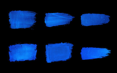 xray blue brush stroke set, isolated on black, line and rectangle, stylized watercolor