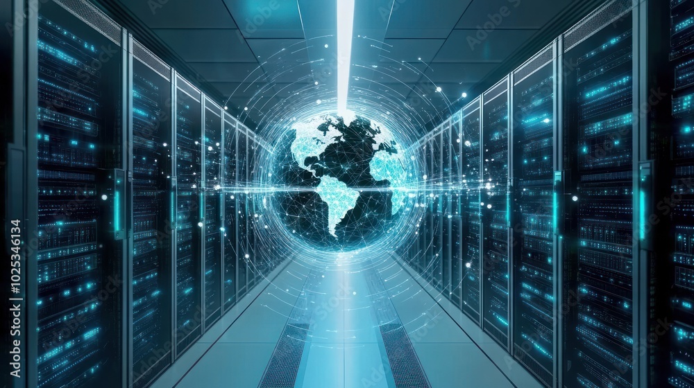 Poster server room with a global network visualization