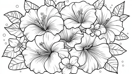 Hibiscus Flower Line Art for Coloring Book