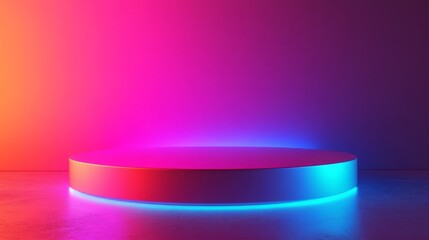 A large, colorful stage with neon lights