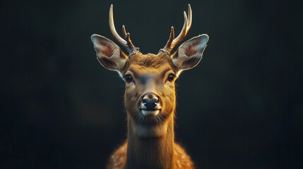 Fototapeta premium A deer with large antlers is staring at the camera