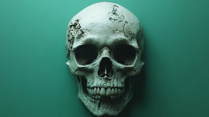 Fototapeta premium A skull is shown on a green background