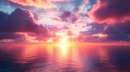 Obraz premium A beautiful sunset over the ocean with a pink and purple sky