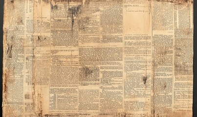 Newspaper print texture in muted tones on recycled kraft paper, showcasing a unique blend of vintage and natural aesthetics