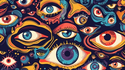 Abstract Psychedelic Pattern with Numerous Eyes