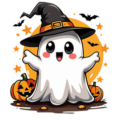 Halloween Cute Ghost Isolated on Transparent Background
