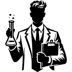  Scientist , Lab Researcher Silhouette, Chemistry Teacher, Science Lab Clipart, Laboratory Tools, STEM Education, Chemist