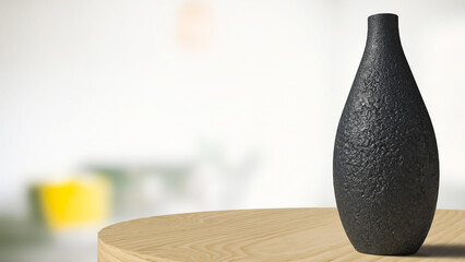 The Black Vase on wood table for background concept 3d rendering.