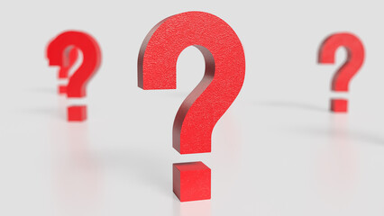 The red question mark on white background 3d rendering.
