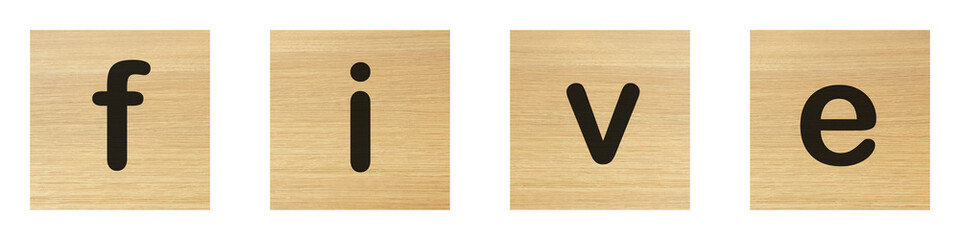 Five word with wood blocks on white