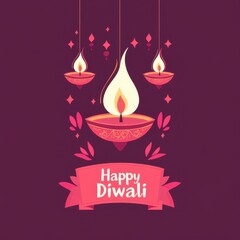 Obraz premium Diwali Greeting with Hanging Diya Lamps and Festive Banner