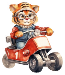 PNG Baby cute tiger vehicle driving car.