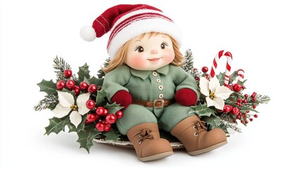 Cheerful Christmas Doll with Seasonal Decor