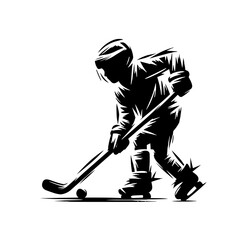 Teenage hockey player in motion, black and white, dynamic action, transparent background