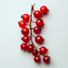 A sprig of red currants on a white background.