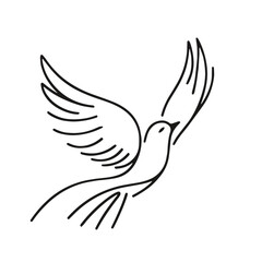 Obraz premium Bird in flight icon, black and white, freedom and peace symbol, transparent background