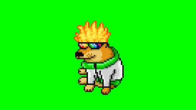 Stylish dog, pixel art meme animation 