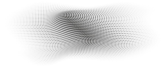 Fototapeta premium Flowing Wave Dot Halftone Pattern: Curve Gradient Shape on Transparent Background. Suitable for AI, Tech, Network, Digital, Science, and Technology Themes.