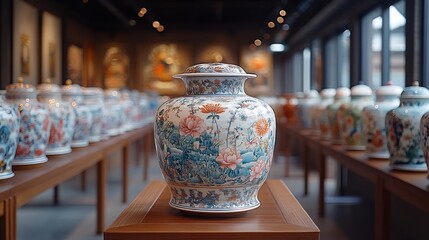 smooth texture of the bone china against a sophisticated art gallery setting for a refined and artistic shot