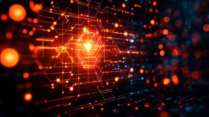 Obraz premium Abstract digital network with glowing lines and dots.